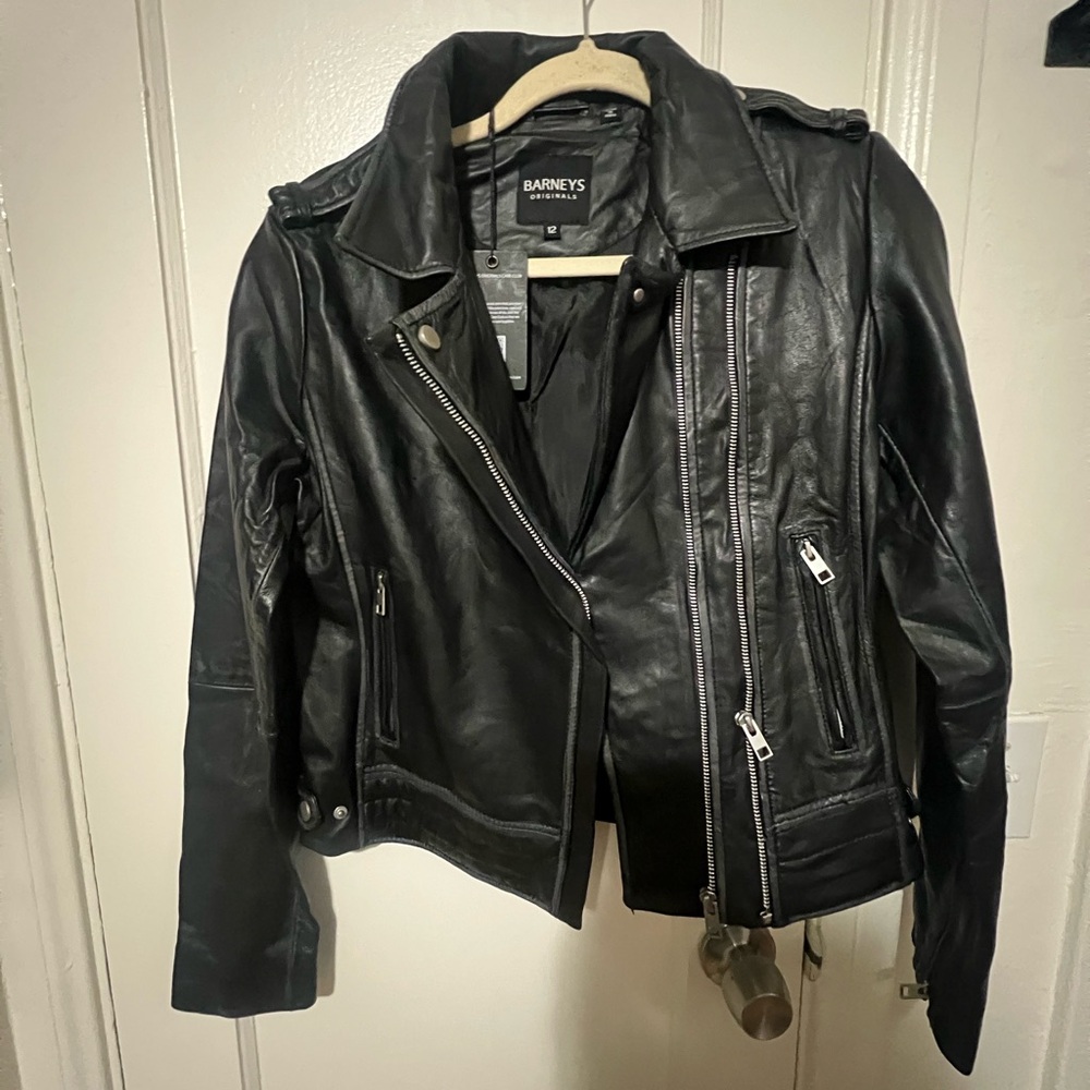 Barneys Women's Black Leather Biker Jacket